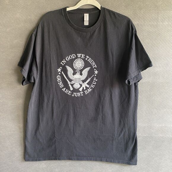 Men's In God We Trust Guns are Just A Backup Graphic T-Shirt Size Large - Black - Picture 1 of 4